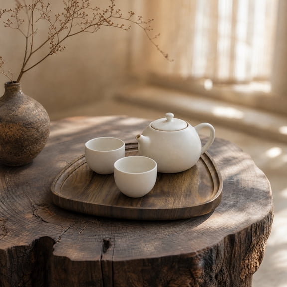 MMJ Wooden Tray Platter Decorative Round Serving Plate Deep Recessed Bowl Smooth Edge Snack Fruit Jewelry Organizer Coffee Table Tea Room Living Room Home Decor 10.24x10.03in