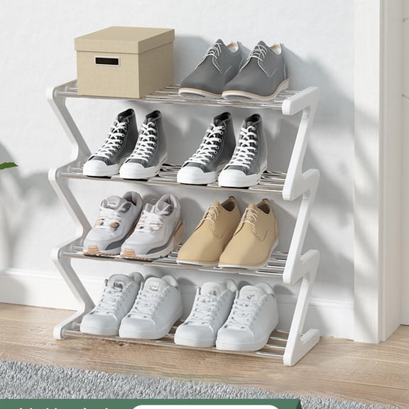 MMJ Z Shape Shoe Rack 4 Tier Stainless Steel Plastic Multi Layer Assembly for Home Dormitory Space Saving 20.07x17.71x7.48in