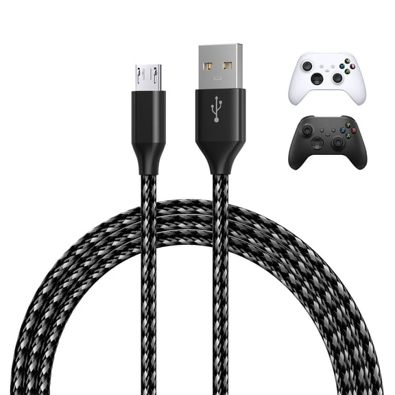 MMOBIEL Micro-USB Cable for Xbox 9.8ft Nylon Braided USB-A to Micro-B [2 Pack] Replacement Micro for Xbox Controllers 18W 480Mbps  Charger Cable Adapter  Gaming Accessories  White/Black