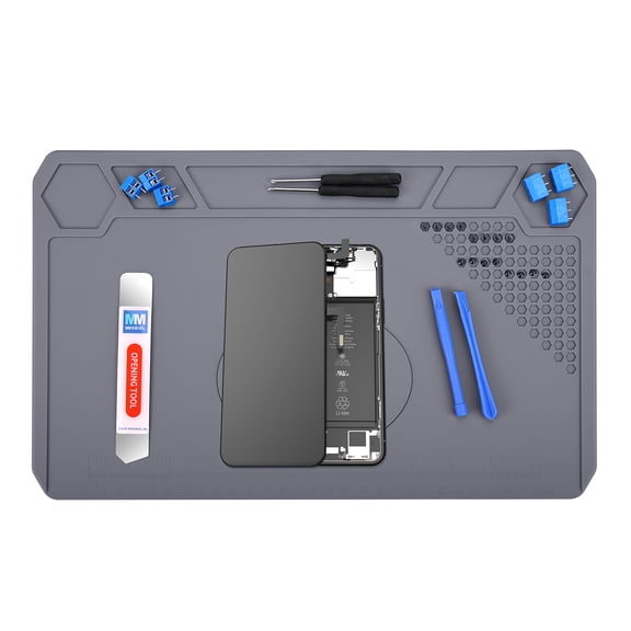MMOBIEL Silicone Soldering & Repair Mat  Heat Resistant up to 932F (500C)  Non-Slip Magnetic Workbench Mat for Soldering, Electronics, Computer & DIY Projects (Grey, 14 x 8.5 inch)