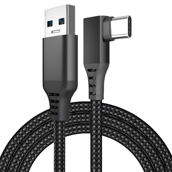 MMOBIEL VR Link Cable USB to USB-C for Meta Quest 3 / Quest 2 / Pro/Pico 4 and PC/Steam VR 90 Degree Type-C Nylon Braided Cable for VR Headset Gaming 16ft - Black