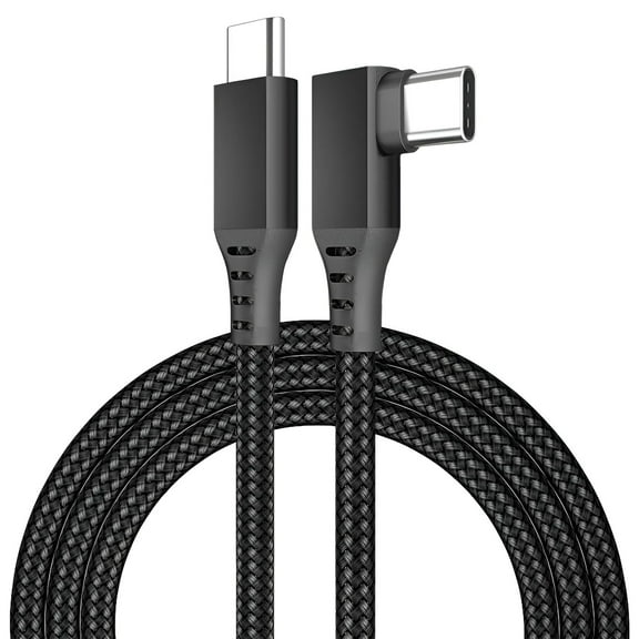 MMOBIEL VR Link Cable USB-C to USB-C for Meta Quest 3 / Quest 2 / Pro/Pico 4 and PC/Steam VR 90 Degree Type-C Nylon Braided Cable for VR Headset Gaming – 16ft - Black