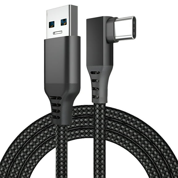 MMOBIEL VR Link Cable USB to USB-C for Meta Quest 3 / Quest 2 / Pro/Pico 4 and PC/Steam VR 90 Degree Type-C Nylon Braided Cable for VR Headset Gaming – 16ft - Black