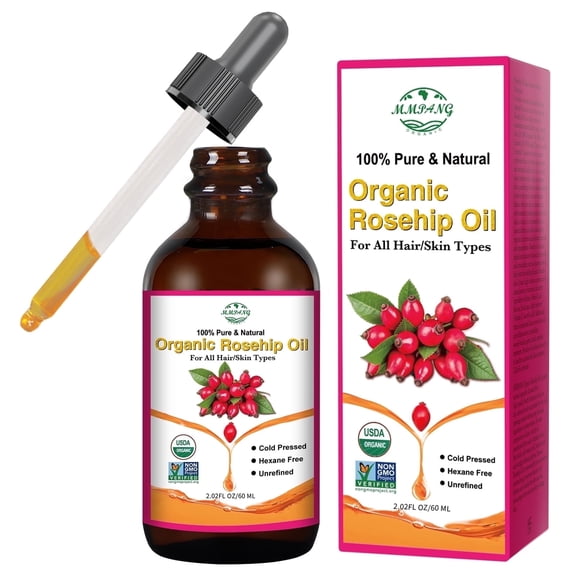 MMPANG Rose Rosehip Seed Oil for Face, USDA Organic Pure Rosehip Oil for Face, Unrefined Cold Pressed Rosehip Oil for Body,2oz