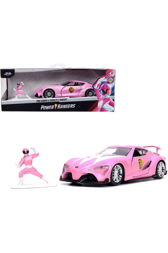 Toyota FT-1 Concept Pink Metallic and Pink Ranger Diecast Figurine "Power Rangers" "Hollywood Rides" Series 1/32 Diecast Model Car by Jada