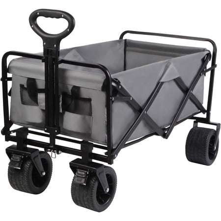 MMQ Heavy-Duty Folding Wagon with 550lbs Weight Capacity,Collapsible Wagon with Big Wheels - Robust Construction, Spacious Interior, Adjustable Rolling Carts, Outdoor Folding Camping Wagons, Portable