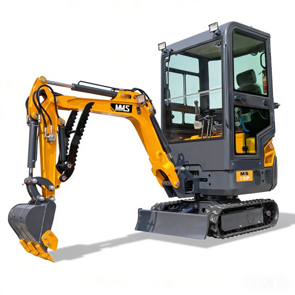 MMS 1.5 Ton Mini Excavator 13.5HP B&S EPA Gas Engine, Swing Boom, Hydraulic Pilot Control, Enclosed Cab, Adjustable Seat, Safety Light