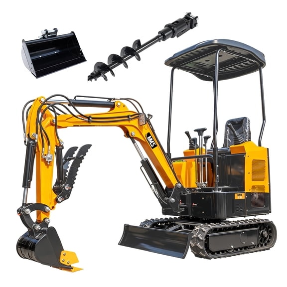 MMS 1.5 Ton Mini Excavator, Pilot Control, Swing Boom, B&S 13.5HP 420cc EPA GAS Engine Crawler Small Digger Machine MS15 with 24'' Bucket & 6'' Auger