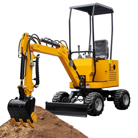 MMS 1 Ton Wheel Mini Excavator, 13.5HP 420cc RATO Gasoline Engine, Mechanical Thumb Clamp, Compact Backhoe Wheeled Digger for Farm, Construction, Gardening