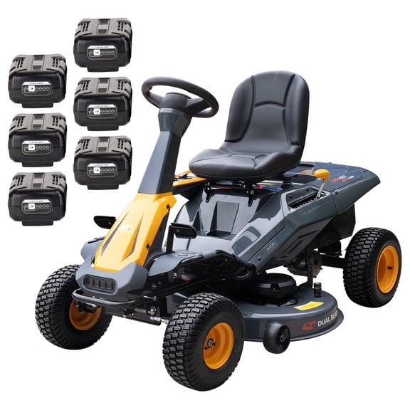 MMS 42-Inch Cordless Riding Lawn Mower, 1.44kWh Battery Powered 80V Lawn Tractor with 2-Hour Fast Charger, 9-Position Deck Height, Brushless Motors, Side Discharge