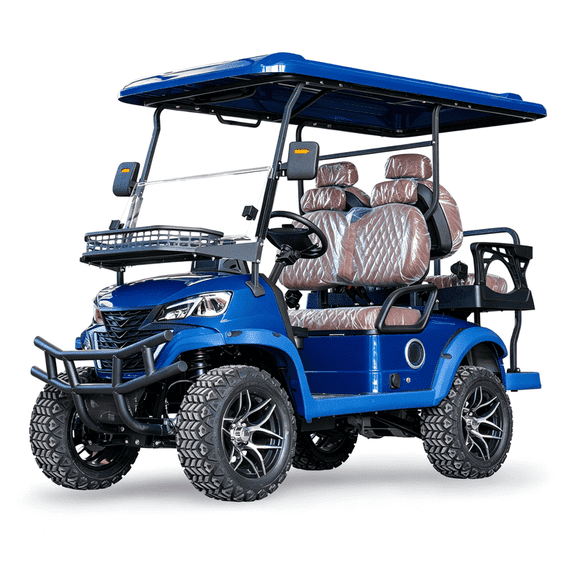 MMS 4P 60V Electric Golf Cart with 5KW Motor, 20 MPH Top Speed, 44 Miles Range, Ages 16 and Up, Reversing Radar, Advanced Suspension, Rear &Front Storage, LCD Display-Blue
