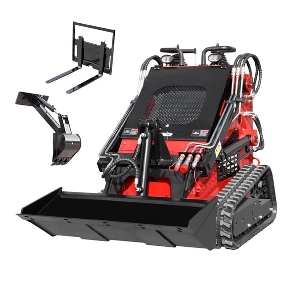 MMS Mini Skid Steer Loader with Backthoe Digger and Fork 13.5HP Briggs & Stratton GAS Engine Stand-On Loader with Attachments