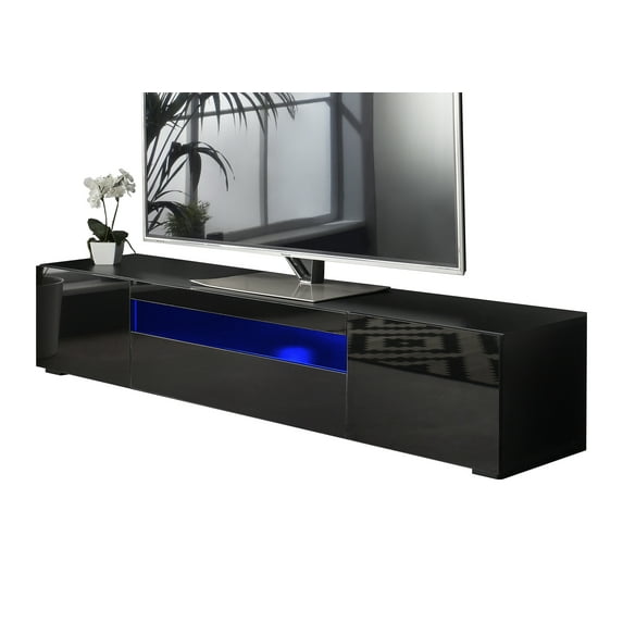MMT 78.7" TV Stand Cabinet with Lights for TVs up to 90" - Black Gloss