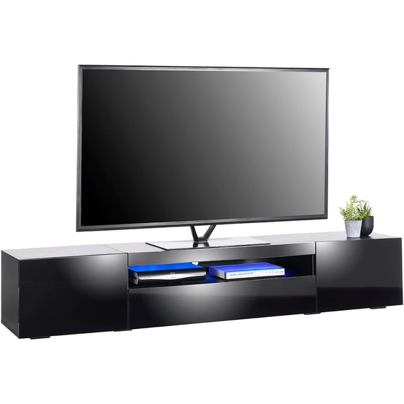 MMT Furniture Designs Ltd TV Stand Cabinet for 55 to 90 inch TV Screens – Entertainment Centre with Storage & LED Lights (Black, Low Unit - 78" x 15.7" x 14.37")