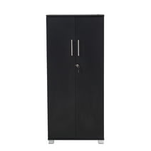 MMT Furniture IV12 Pantry Wood Storage Cabinet Tall 2 Door Locking Bookcase For Kitchen Cupboard/Office Storage Filing Cabinet , 3 Storage Shelves (Black)