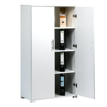 MMT Storage Cabinet 31.5" 2-Door 4 Tier Locking Home Office Kitchen Wooden - White