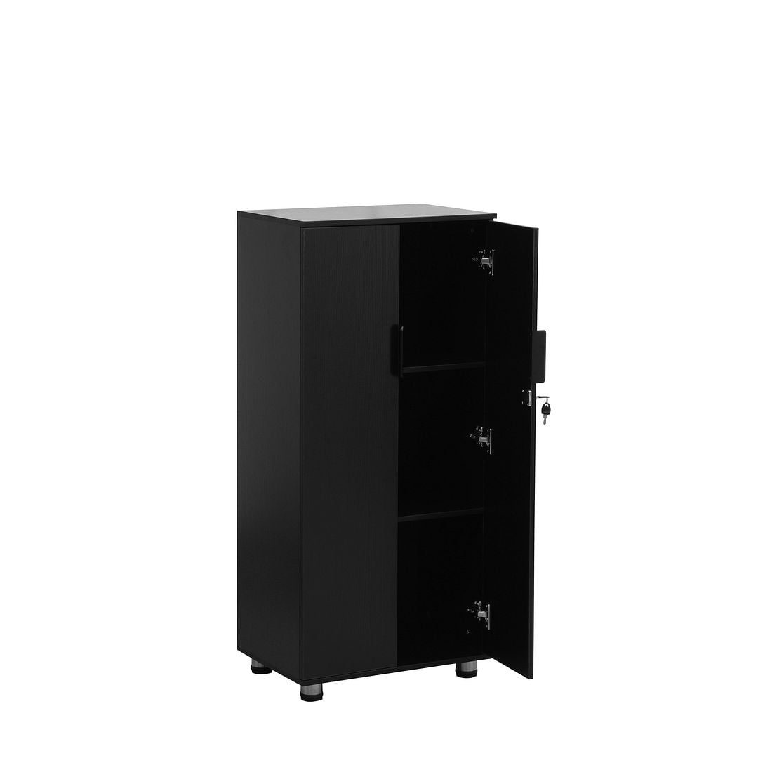 MMT Storage Cabinet Locking 2 Door Wooden Cupboard for Office Pantry Utility Kitchen Garage 19.7" W