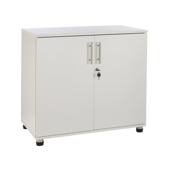 MMT White Storage Cabinet Locking 2-Door Wood Laminate Home Office Playroom Pantry Garage Cupboard