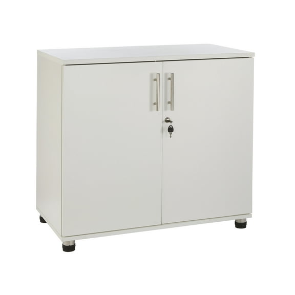 MMT White Storage Cabinet Locking 2-Door Wood Laminate Home Office Playroom Pantry Garage Cupboard