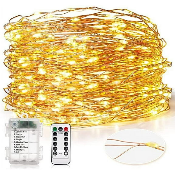 MMTX 100ft 300 LED String Indoor Christmas Fairy Lights, Outdoor Garden Decorative Battery Operated Led Lights, Warm White Copper Wire Lights for Wedding Christmas Party Decoration
