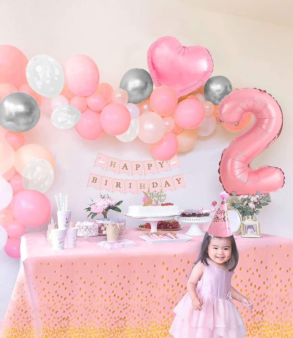 MMTX 2 Year Old Girl Pink Birthday Decoration, Baby Girl 2nd Birthday  Balloons, 40\, image size:1000x1153