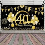 MMTX 40th Happy Birthday Backdrop Banner, Large Black Gold Birthday Backdrop Banner for Women Men Party Sign Poster Photo Booth Backdrop Banner 40th Birthday Party Decoration Supplies