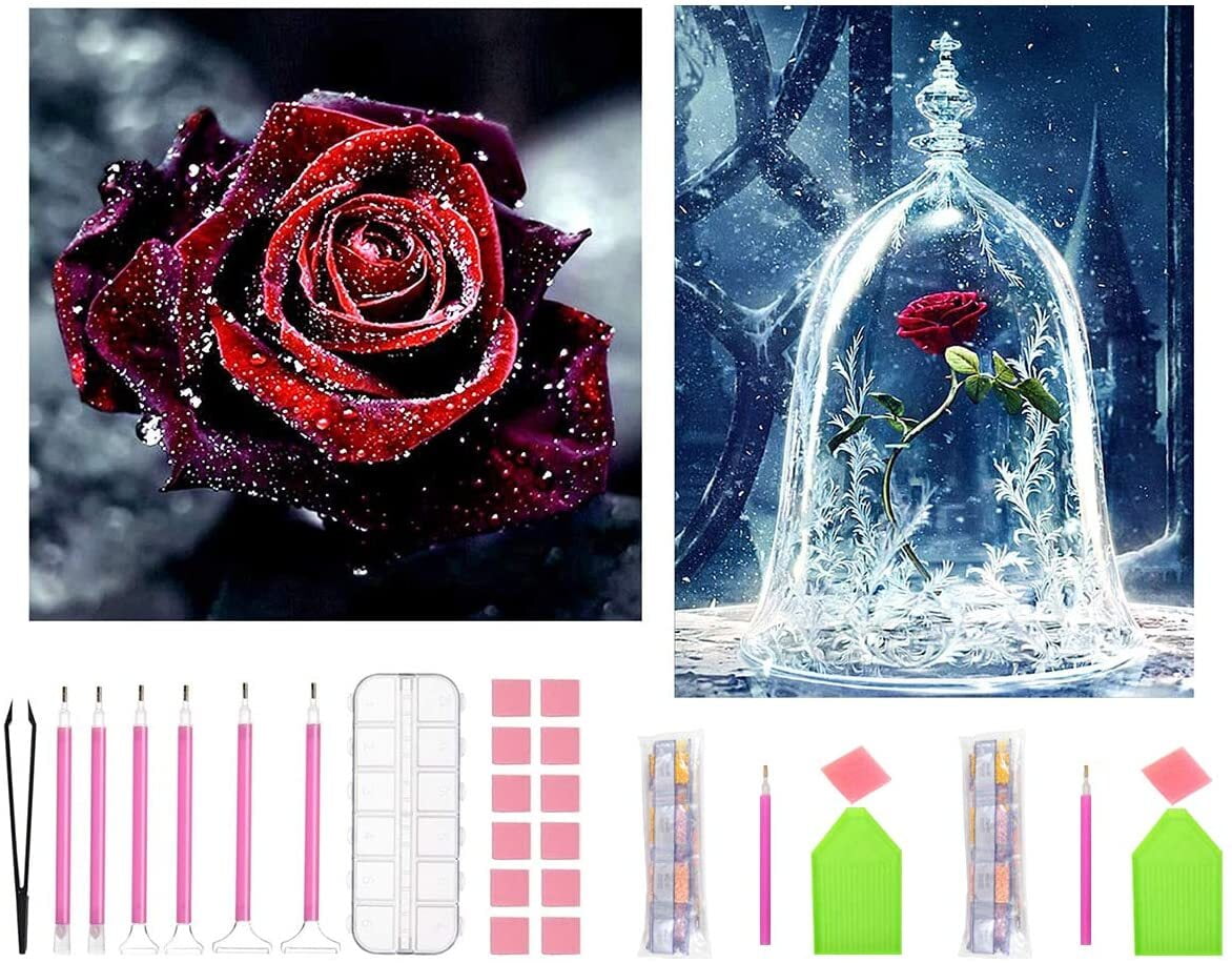 MMTX 5D Diamond Painting Kit, 2pcs DIY Diamond Dotz Accessories Full Drill  Rose Crafts for Wall Art Decoration