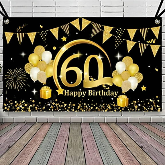 MMTX 60th Happy Birthday Backdrop Banner, Large Black Gold Birthday Backdrop Banner for Women Men Party Sign Poster Photo Booth Backdrop Banner 60th Birthday Party Decoration Supplies
