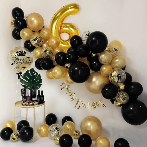 MMTX 6th Black Gold Birthday Party Decoration for Boy, Gold Number 6 Balloon 40 Inch, Black Gold Balloon Gold Confetti Balloons Arch with Star Heart Foil Balloon for Graduation Anniversary