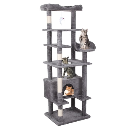 MMTX 70.90'' Tall Cat Tree for Indoor Cats, Multi-Level Cat Tower , Sisal Covered Scratching Posts, Cozy Condo and Top Perch, Gray