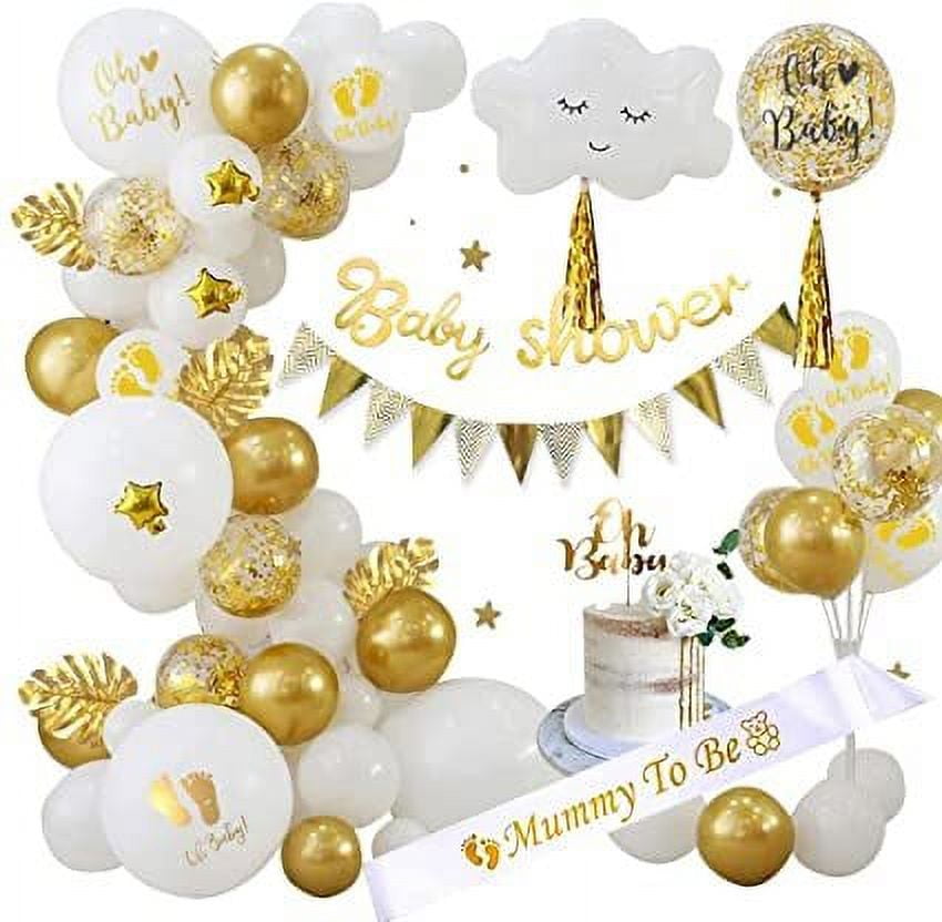 MMTX Baby Shower Decoration Girl, Gold White Balloon with Sash Banner Cake  Topper for Future Mom Pregnancy Announcement Gender Reveal Pary