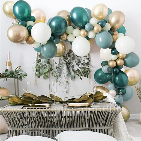 MMTX Balloons Garland Green, 138 Pieces Green White Balloon Garland, Jungle Safari Party Decoration, Gold Metallic Latex Balloons with Palm Leaves for Wild One Birthday Decoration, Baby Shower