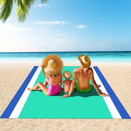 MMTX Beach Blanket Waterproof Sandproof Oversized, 79" X 83" Large Beach Mat Sand Free, Lightweight & Compact Sand Free Mat Quick Drying with 4 Stakes & 1 Corner Pockets