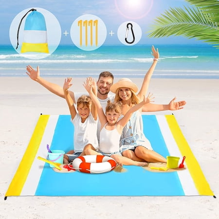 MMTX Beach Blanket Waterproof Sandproof Oversized, 79" X 83" Large Beach Mat Sand Free, Lightweight & Compact Sand Free Mat Quick Drying with 4 Stakes & 1 Corner Pockets