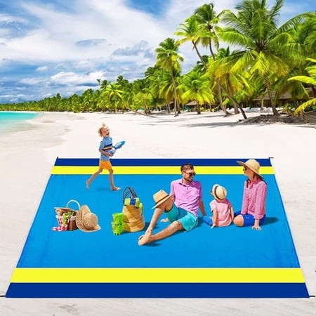 MMTX Beach Blanket Waterproof Sandproof Oversized, 79" X 83" Large Beach Mat Sand Free, Lightweight & Compact Sand Free Mat Quick Drying with 4 Stakes & 1 Corner Pockets