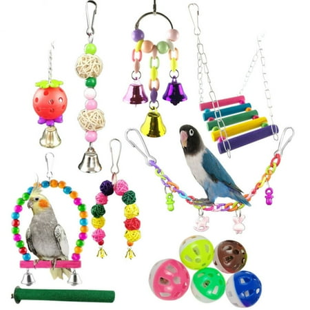 MMTX Bird Parrot Swing Chewing Toy Set 22PCS Wooden Hanging Bell with Hammock Climbing Ladders Colorful Pet Birds Cage Toys for Small Parakeet Cockatiel Conures Finches Budgie Macaws Love Birds