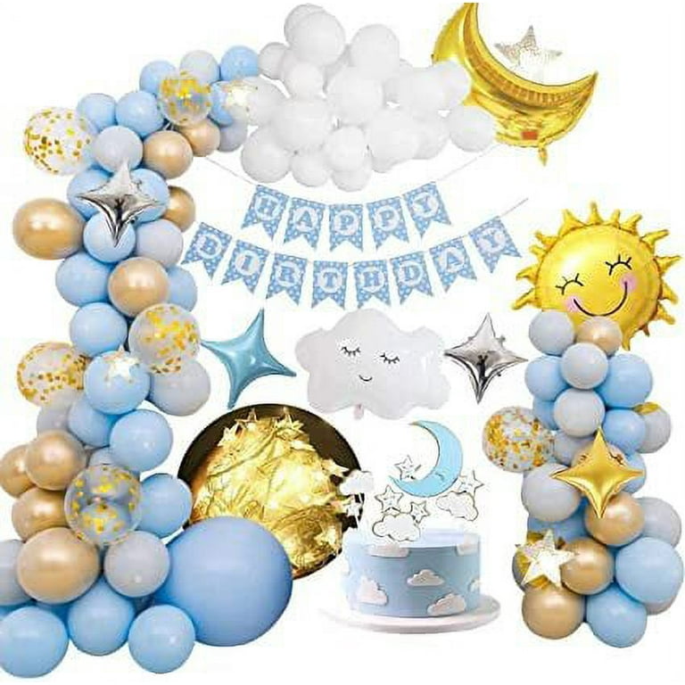 MMTX Birthday Decorations for Boys, Blue White Gold Birthday Balloons  Garland Arch Kit with Fairy String Light Birthday Party Supplies for Boy1st  Birthday Baby Shower 