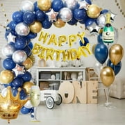MMTX Birthday Decorations for Men, Royal Blue Gold Balloons Garland Arch Kit with Crown Champagne Foil Balloon for Graduation Anniversary Men 18th 21st 30th 40th 50th 60th 70th 80th Birthday