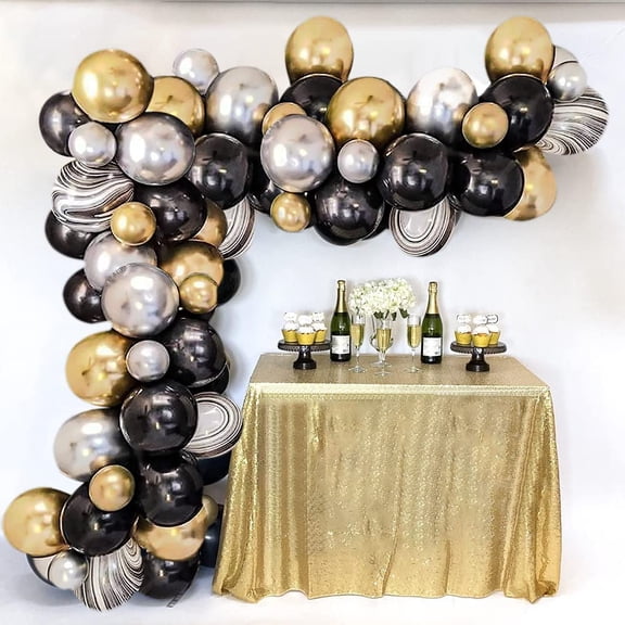 MMTX Black Gold Party Decoration, Chrome Black Gold and Silver Balloon Garland Arch for Men Women Birthday Party Baby Shower Graduation Anniversary