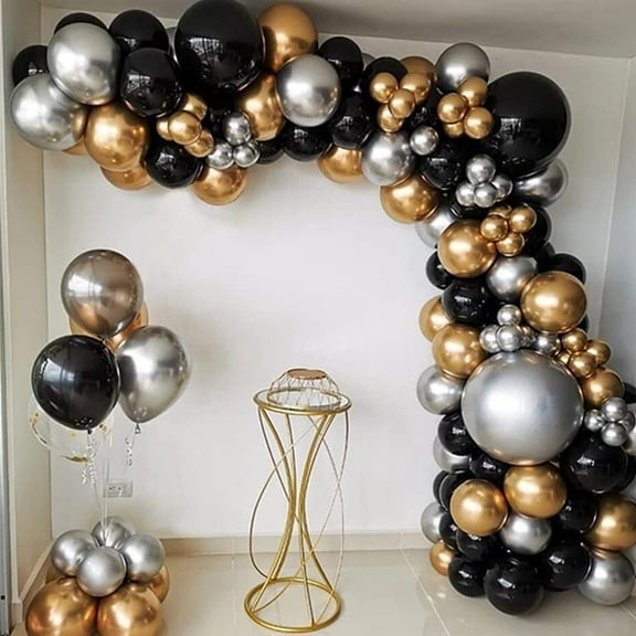 MMTX Black Gold Silver Balloon Arch Kit, Men Birthday Party Decoration Black Gold Balloon Metallic Balloon for Wedding Baby Shower Graduation Anniversary Decoration