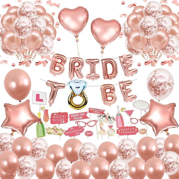 MMTX Bride To Be Party Decoration, Rose Gold Balloon Arch Gold with Bride To Be Banner Star Heart Foil Balloons for Bachelorette Party Bridal Shower Girl Party