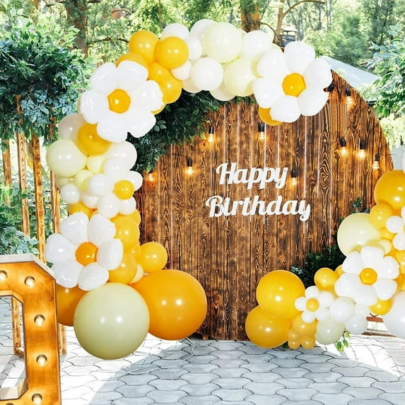 MMTX Daisy Balloon Arch Garland Kit, Daisy Party Decorations White Yellow Orange Balloon Garland for Groovy Daisy Theme Wedding Birthday Boho Party