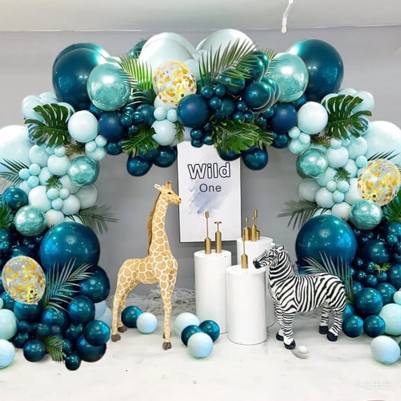 MMTX Dark Teal Balloon Garland Arch Kit Boy, Double Layer Dark Blue Green Balloons, Jungle Safari Theme Decoration for Boy Birthday Baby Shower