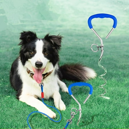 MMTX Dog Tie Out Cable and Stake 20FT, Outdoor Dog Leash with Spring, No Tangle, 16IN Ground Stake for Yard, Camping and Beach, Suitable for Medium Dogs Up to 60 lbs
