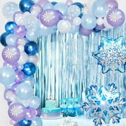 MMTX Frozen Birthday Decoration Girl, Frozen Balloon Garland Kit with Purple Blue White Balloon, Snowflake Foil Balloons, Frozen Tassels for Princess Party Decorations Baby Shower