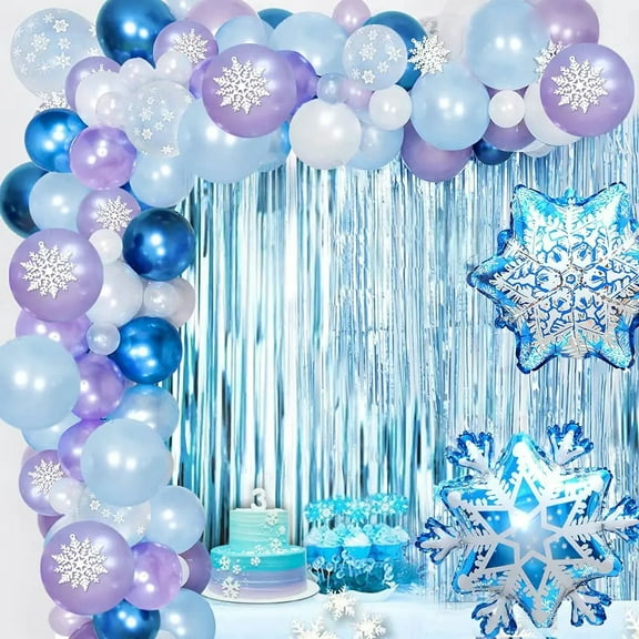 MMTX Frozen Birthday Decoration Girl, Frozen Balloon Garland Kit with Purple Blue White Balloon, Snowflake Foil Balloons, Frozen Tassels for Princess Party Decorations Baby Shower