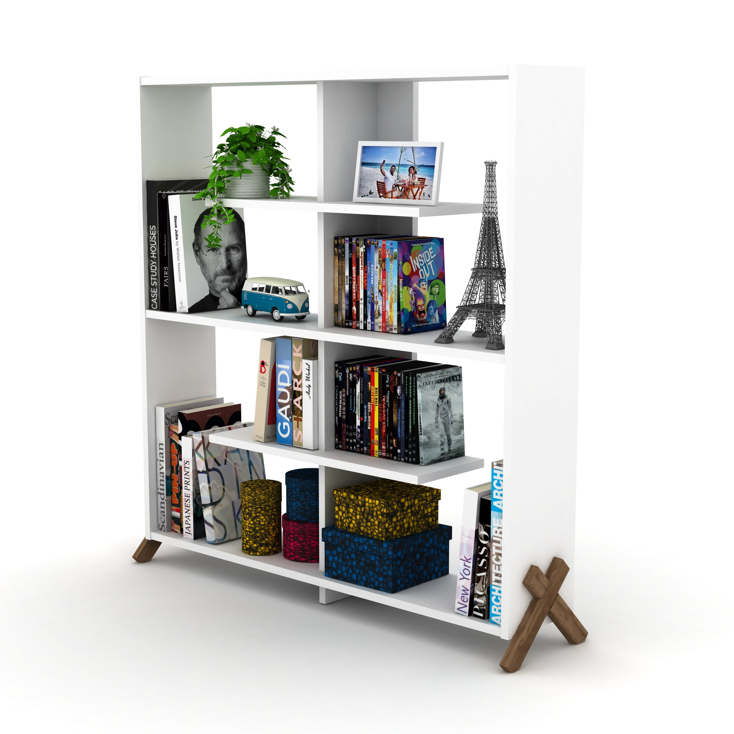 MMTX Kipp Wood Frame Etagere Open Back 6 Shelves Bookcase Industrial ...