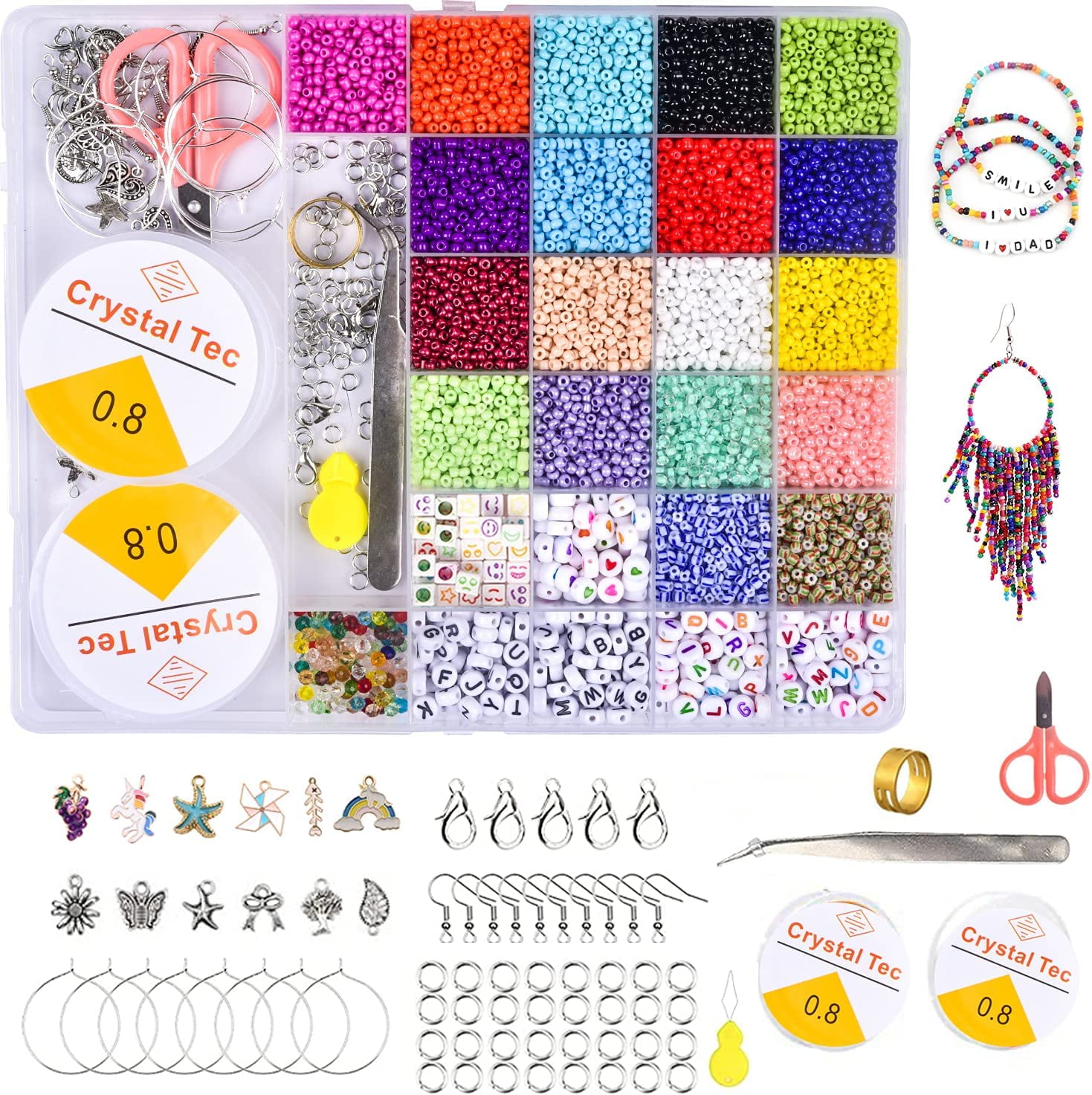 CraftyBook 7500pc Beads Bracelet Making Kits - Small Glass Bead Kit with  Heart and Letter Beads for Jewelry Making Kit
