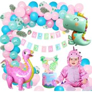 MMTX Pink Dinosaur Balloon Girls, Pink Green Dino Theme Birthday Party Balloons Garland Kit with 3D Dinosaur Standing Foil Balloon for Kids Birthday Baby Shower Dinosaur Jungle Party