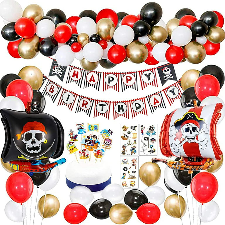 MMTX Pirate Balloons Arch Kit, Pirate Red Black Birthday Party Decorations  with Pirate Tattoo Flags Pirate Ship Balloons for Pirates Theme Boy Birthday  Halloween Party 